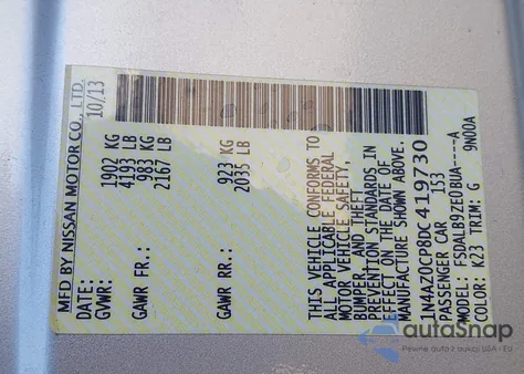 2013 Nissan Leaf S z USA, uszkodzony, nr VIN 1N4AZ0CP8DC419730